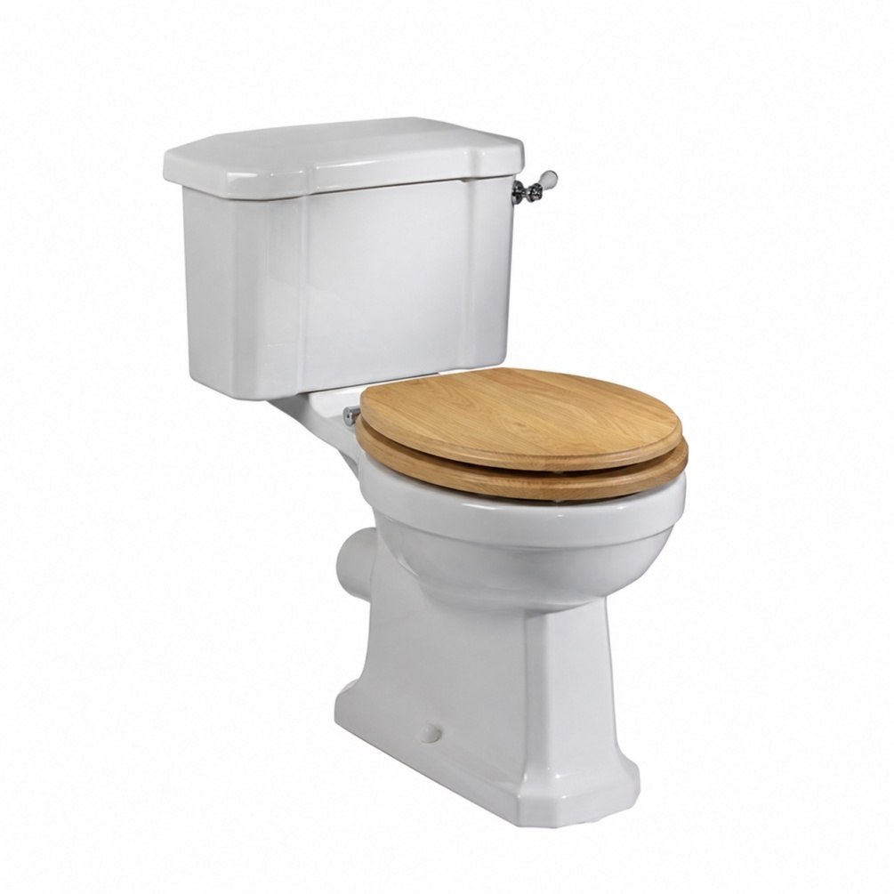 image of a roper rhodes harrow toilet with wooden oak soft close toilet seat