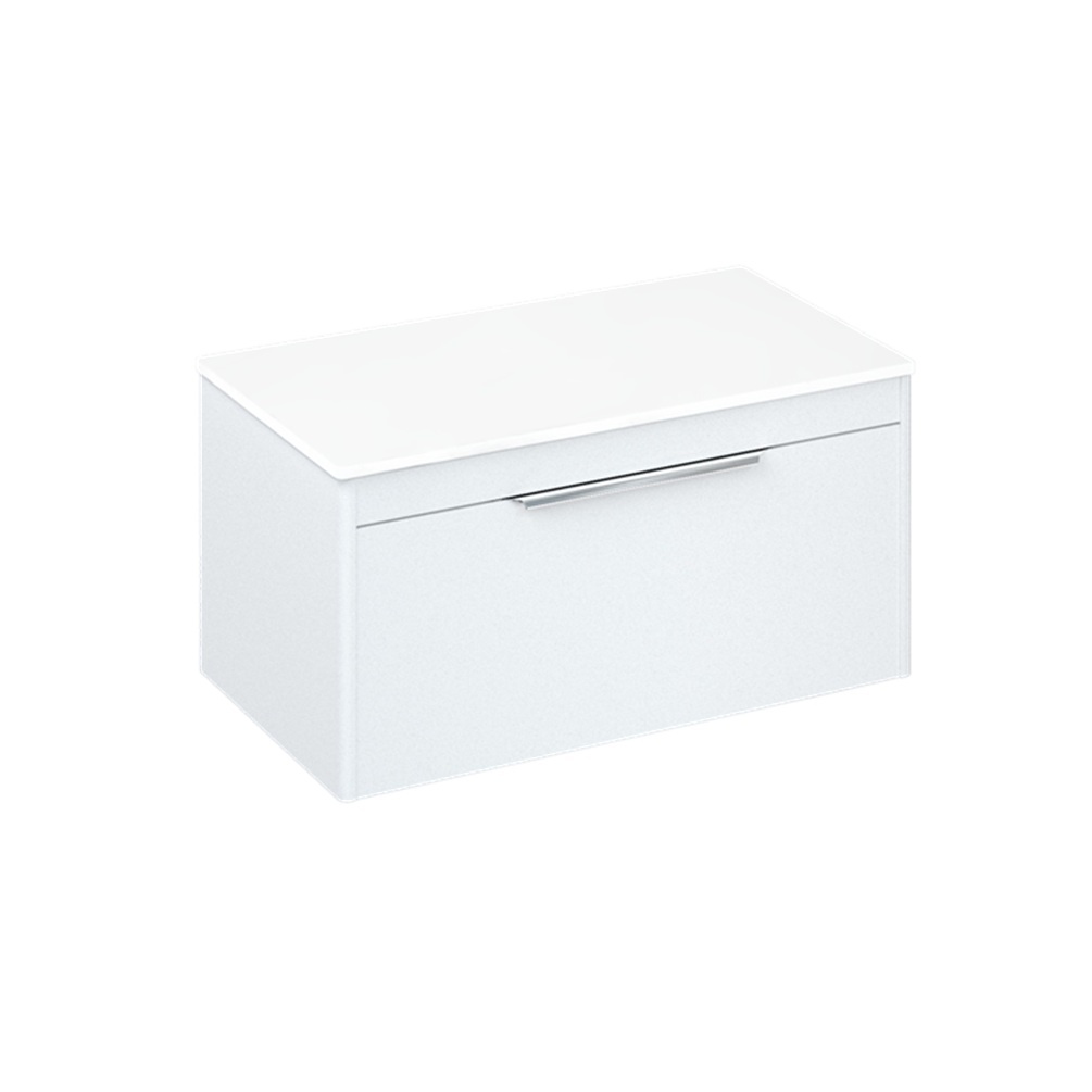 Britton Bathrooms Shoreditch 850mm Matt White Single Drawer Unit & Minerva White Worktop