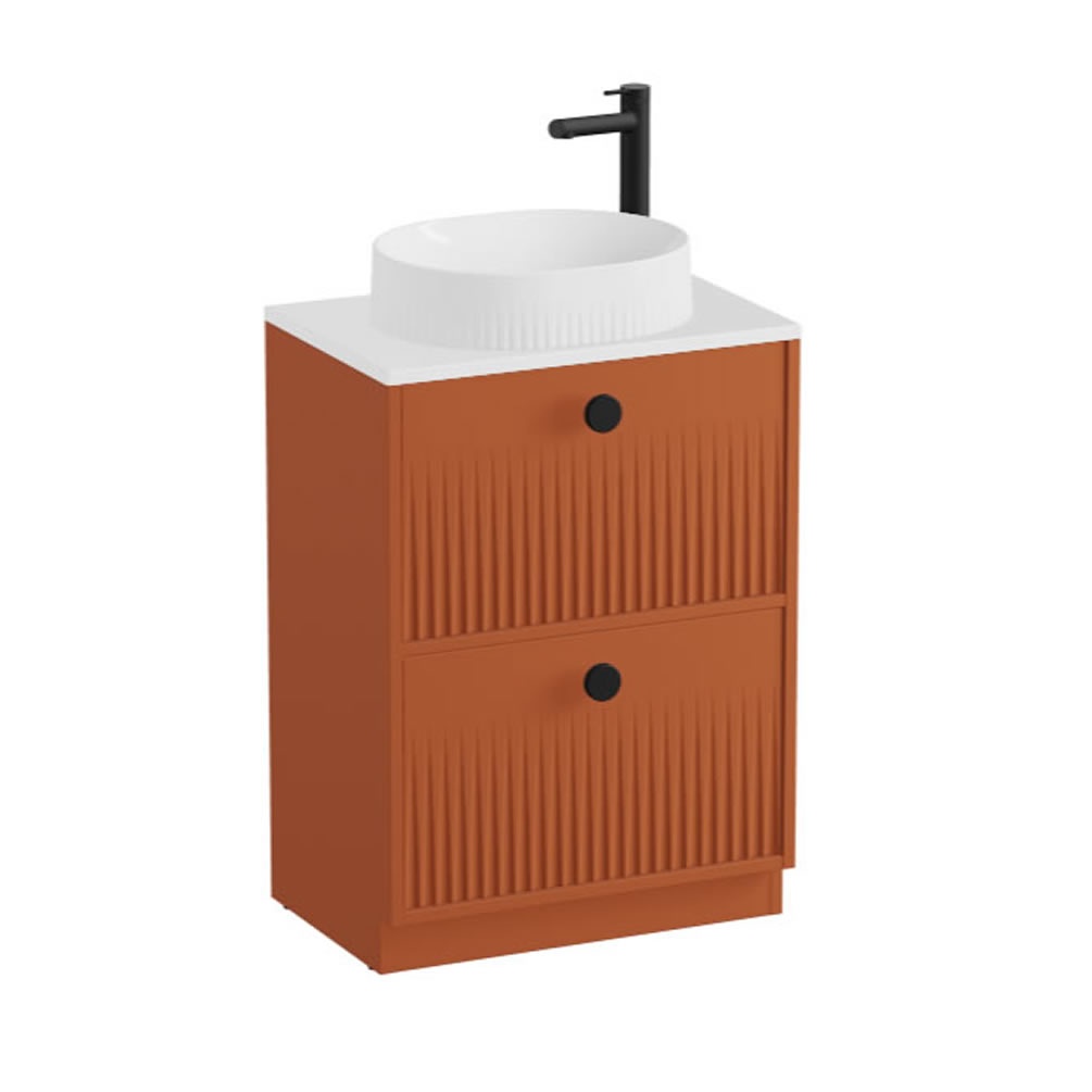 Vado Safari Fluted 600mm Terracotta Floorstanding Vanity Unit & Gloss Worktop