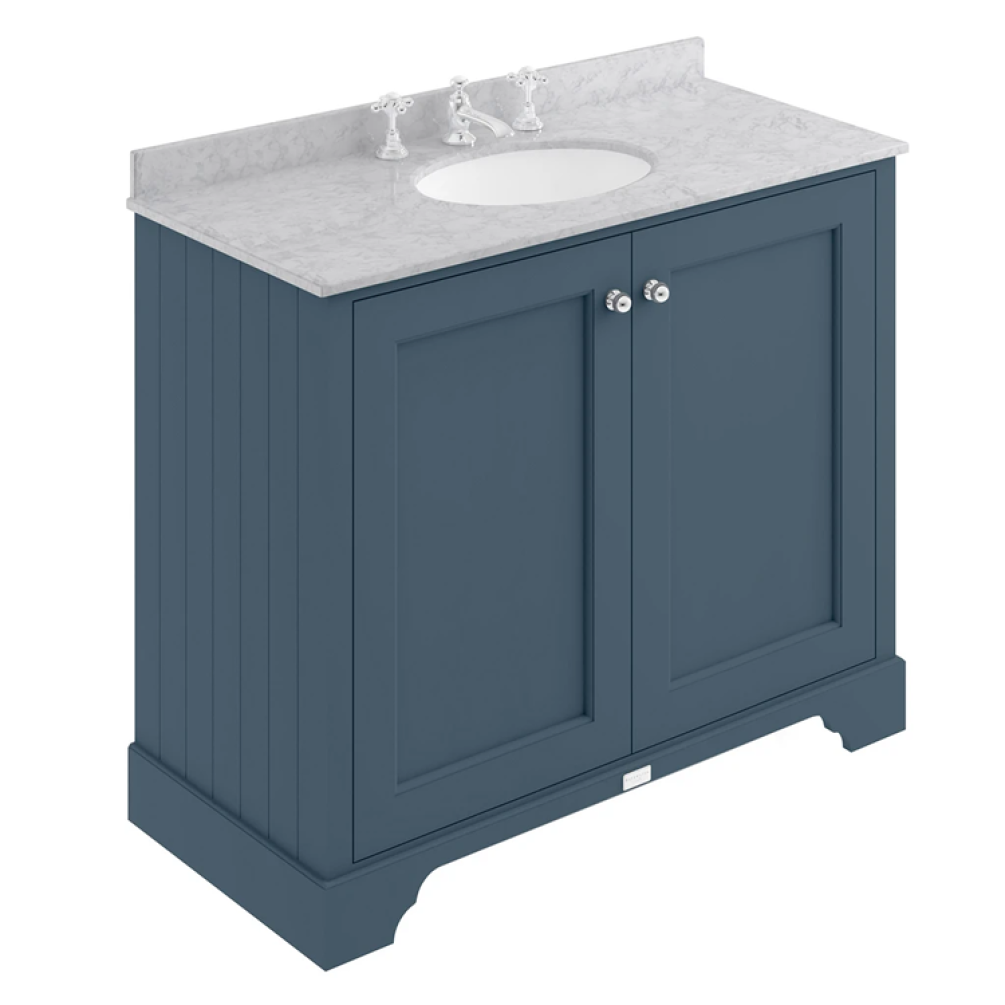 Bayswater Stiffkey Blue 1000mm 2 Door Vanity Unit & Grey 3TH Worktop