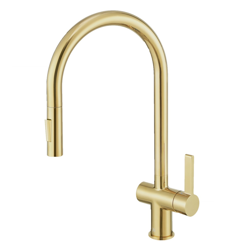 Product Cut out image of the JTP Vos Brushed Brass Single Lever Pull Out Kitchen Sink Mixer