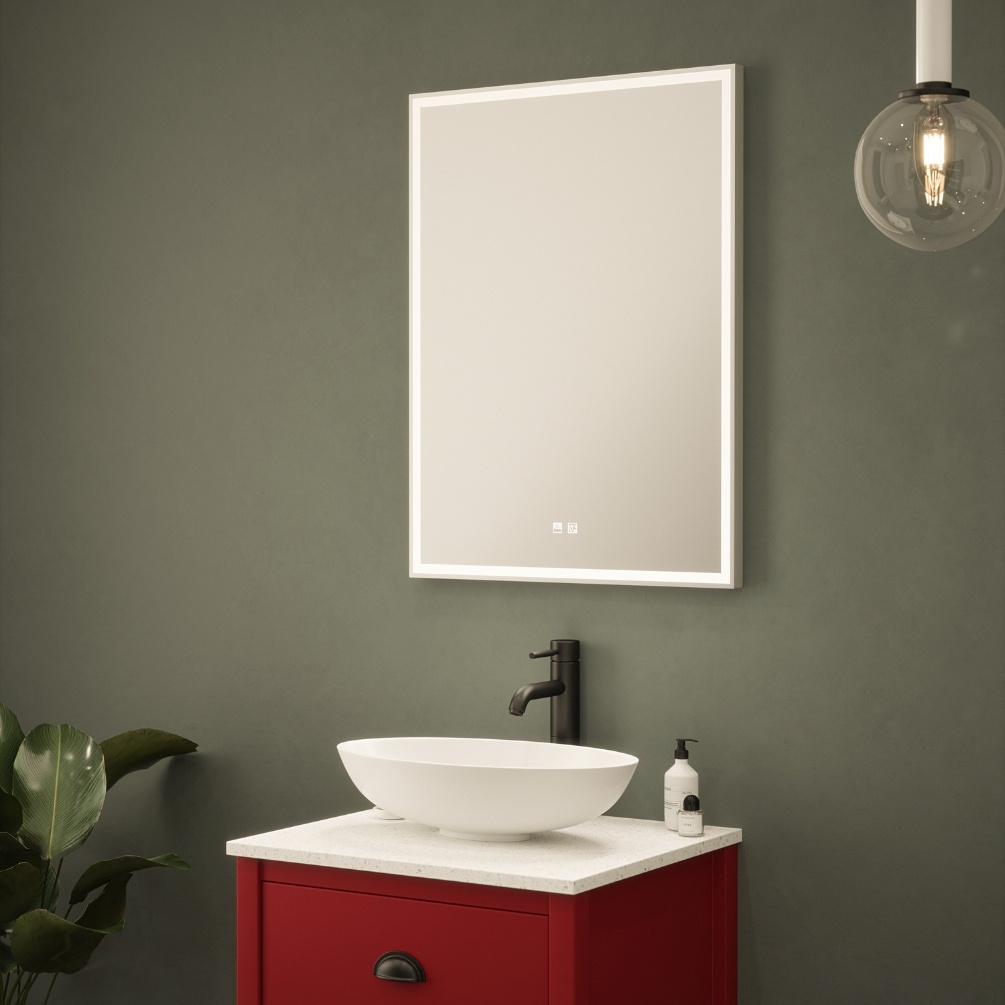Product Lifestyle image of the Kensington Colour Changing LED Mirror emitting warm white light