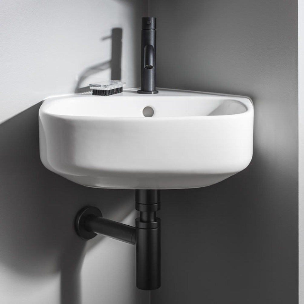 Product Lifestyle image of the Crosswater Millennium Matt Black Tall Bottle Trap