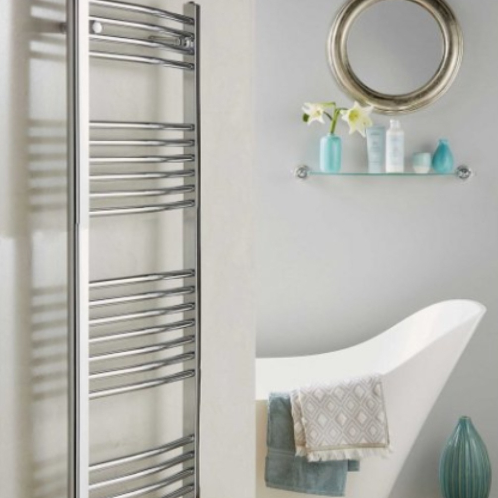 Velaro Elan 1800mm x 500mm Chrome Curved Towel Radiator Lifestyle