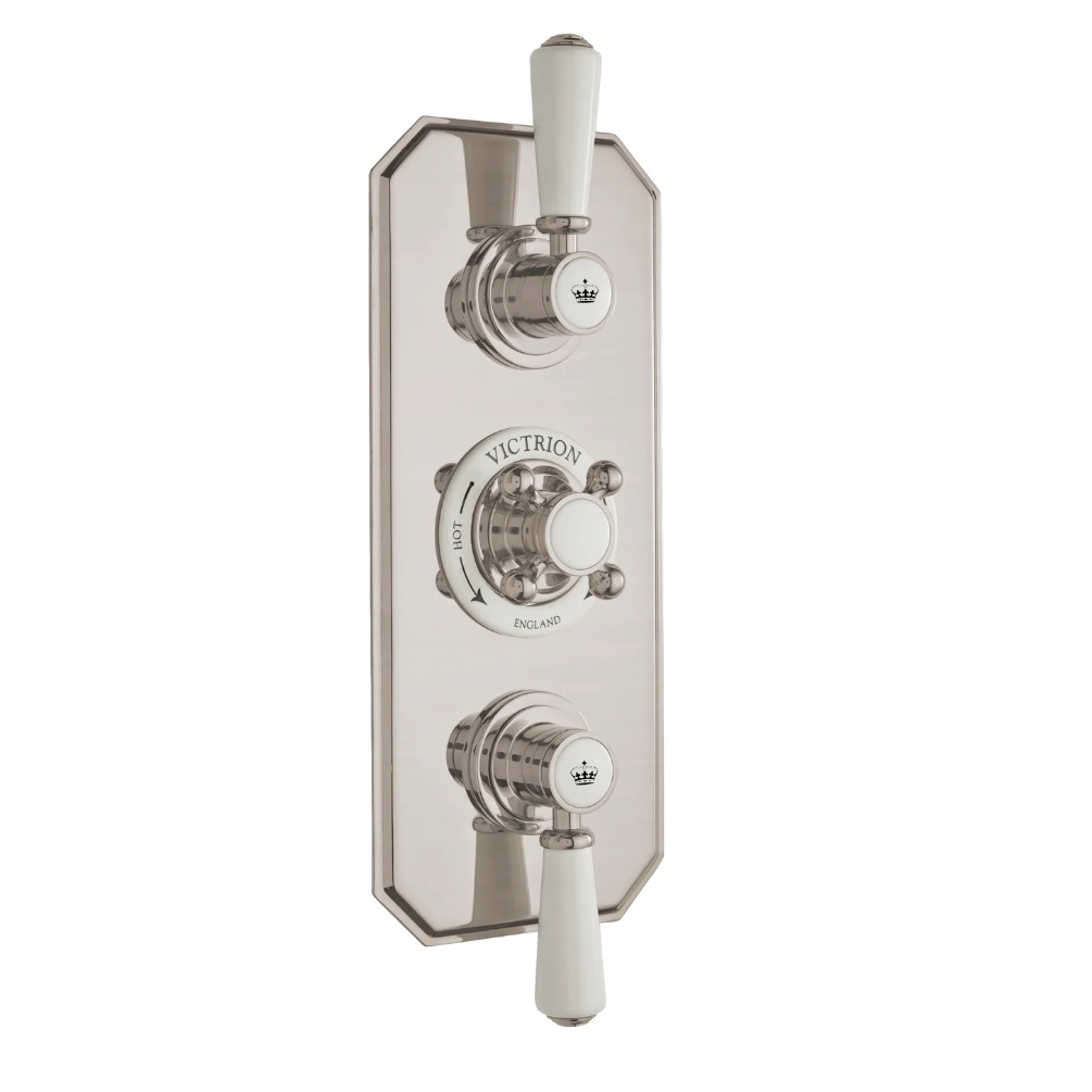 BC Designs Victrion Brushed Nickel 2 Outlet 3 Handle Concealed Shower Valve Cut Out