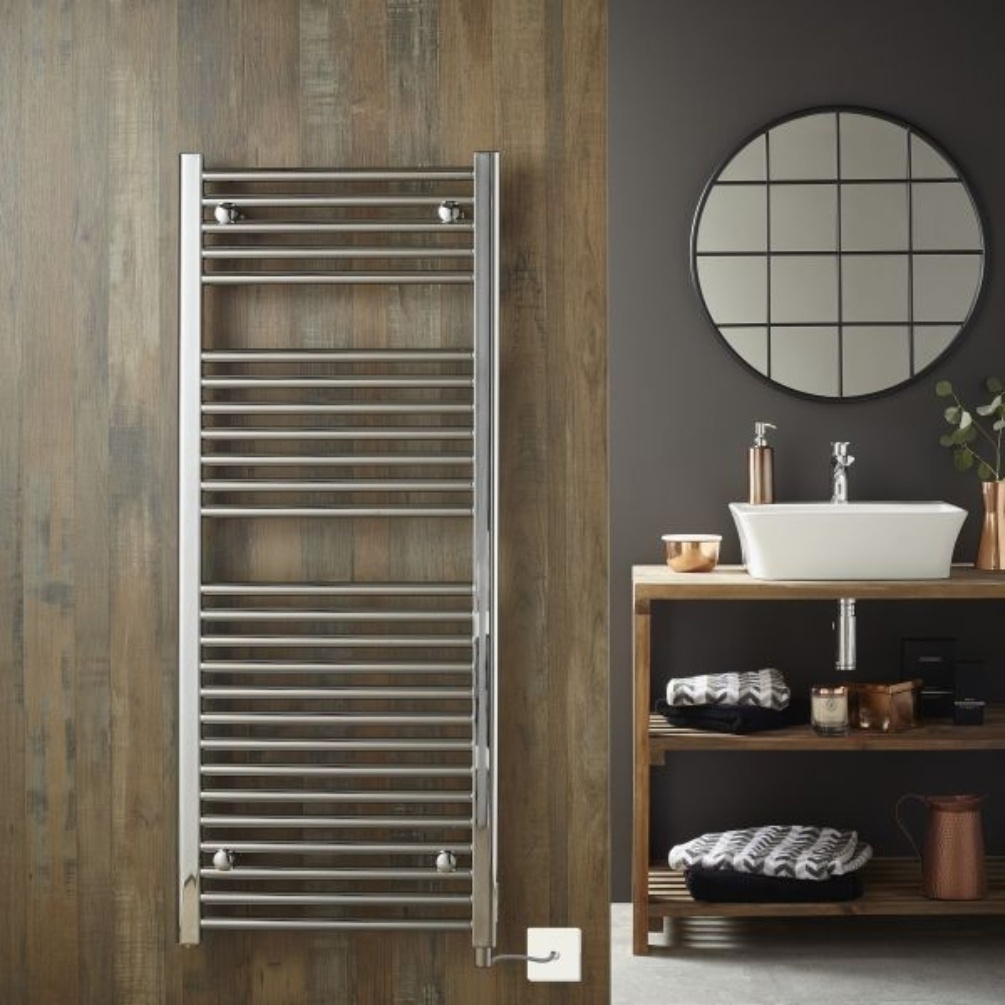 Velaro Elan 1200mm x 500mm Straight Electric Towel Radiator & Thermostatic Controller