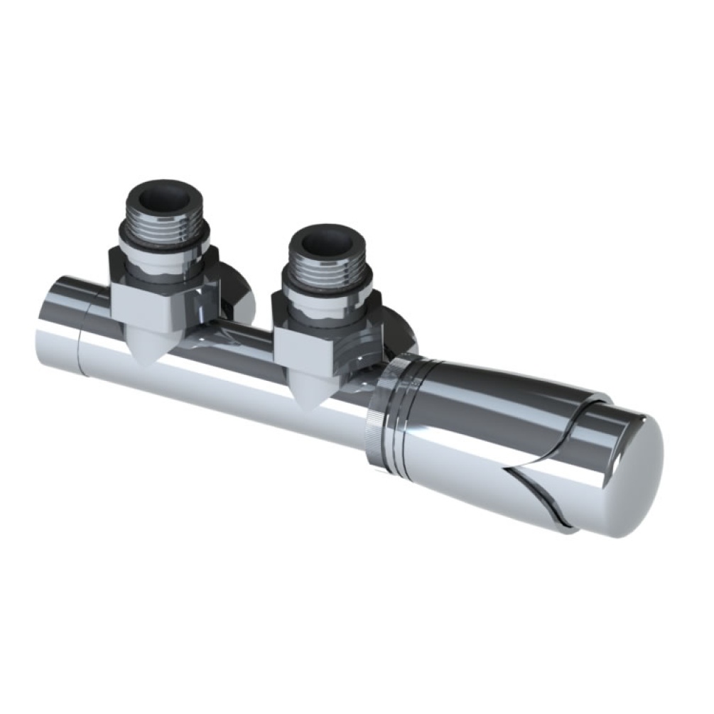 Product Cut out image of the Abacus Ultima Euro50 Chrome Angled Thermostatic Radiator Valve