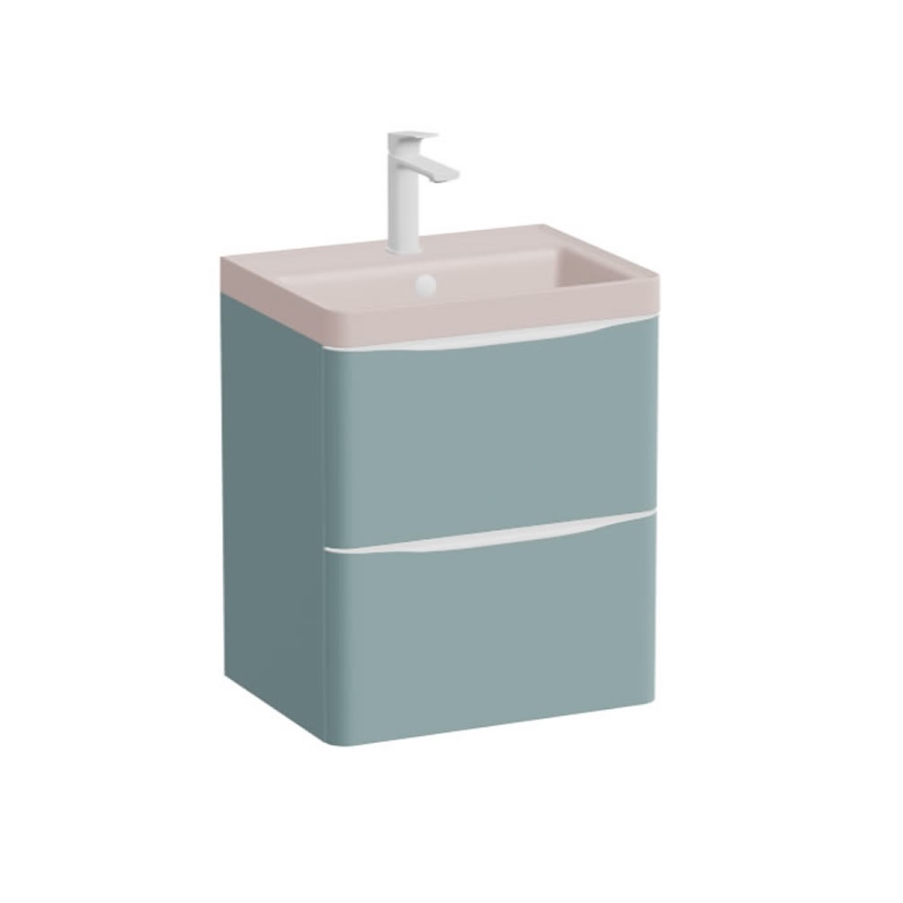 Vado Cameo 500mm Cove Blue Wall Hung 2 Drawer Vanity Unit & Pink Clay Basin