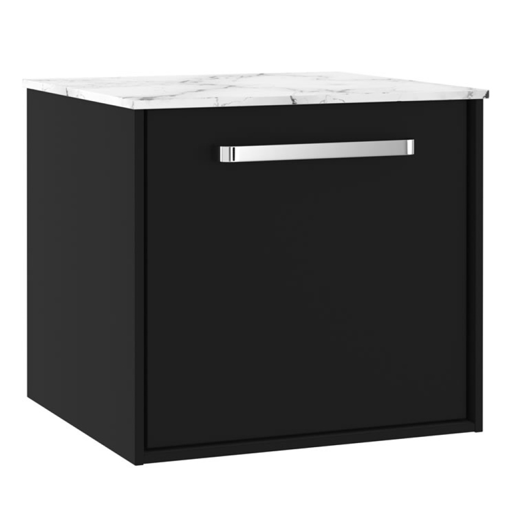 Cutout image of Crosswater Infinity 500mm Matt Black Vanity Unit & Carrara Marble Worktop