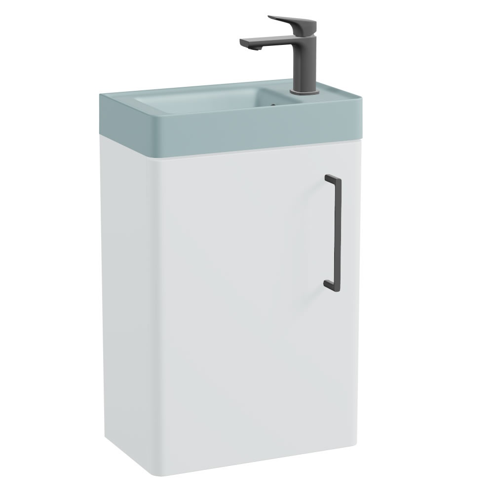 Vado Cameo 400mm Arctic White Wall Hung Vanity Unit & Cove Blue Basin - Right Hand