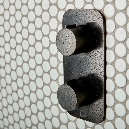 Lifestyle image of Vado Individual Altitude Brushed Black Dual Outlet Thermostatic Shower Vertical