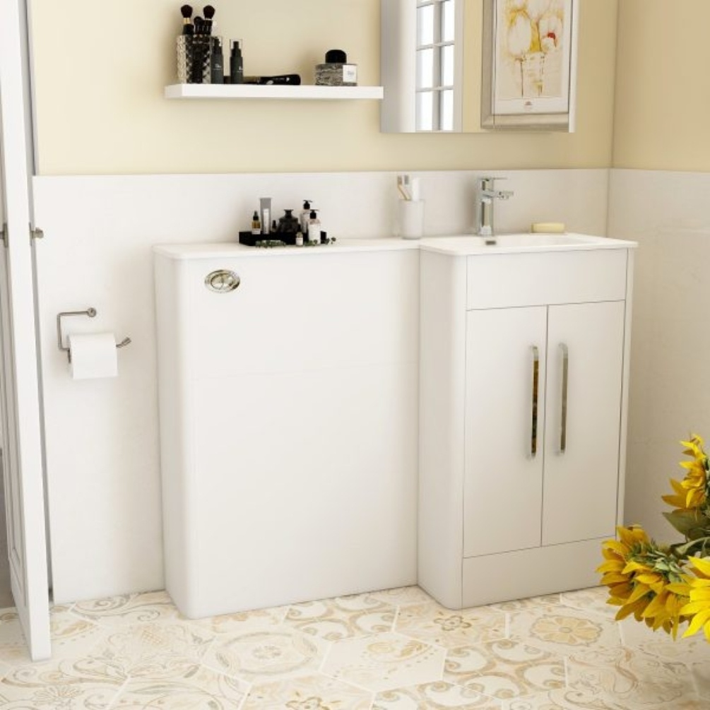 Imex Suburb Gloss White 600mm 2 Door Right Handed Toilet & Sink Vanity Unit Lifestyle