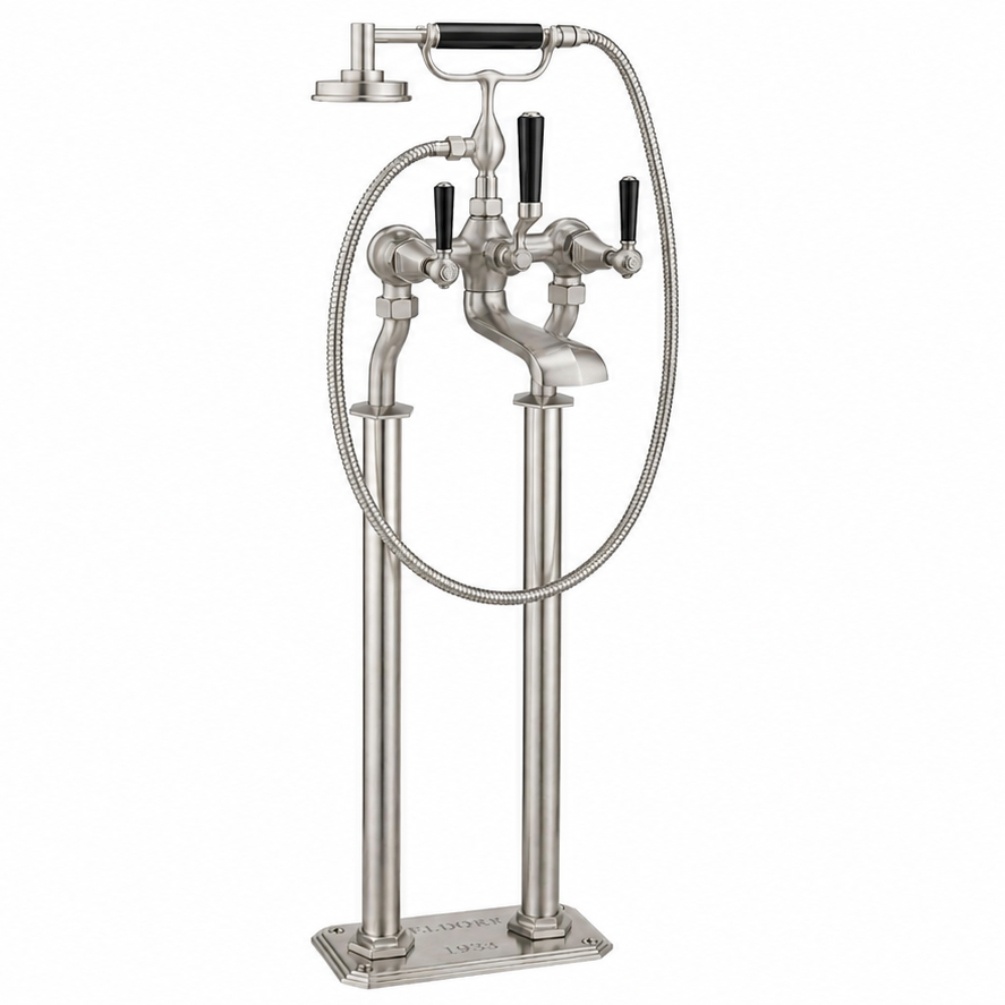 Cut out image of the Crosswater Waldorf Brushed Nickel Freestanding Black Lever Bath Shower Mixer