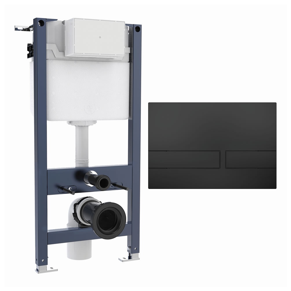 Cutout image of Crosswater 980mm Wall-Hung Cistern Frame & Venue Matt Black Dual Flush Plate