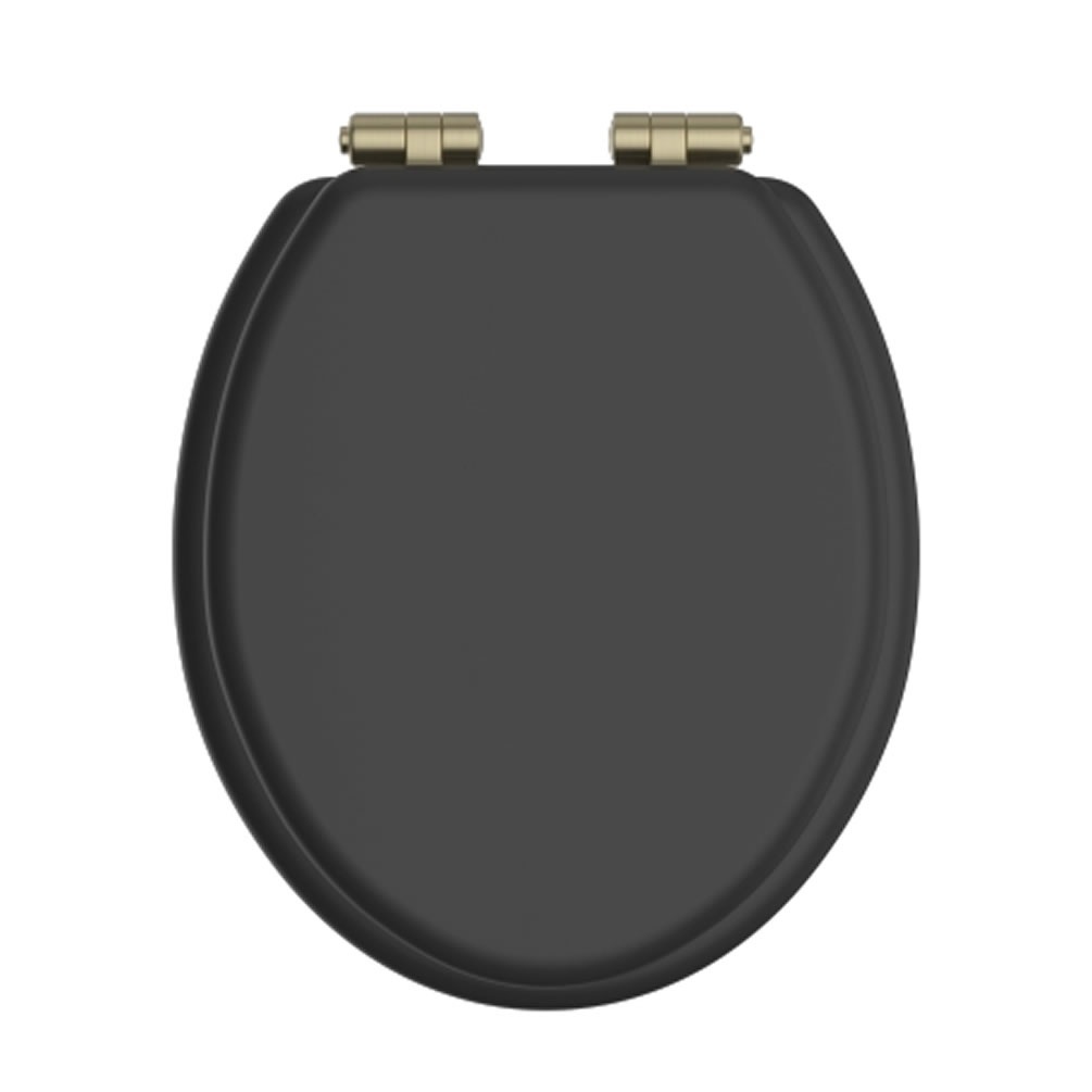Heritage Black Soft Close Seat With Brushed Brass Hinges