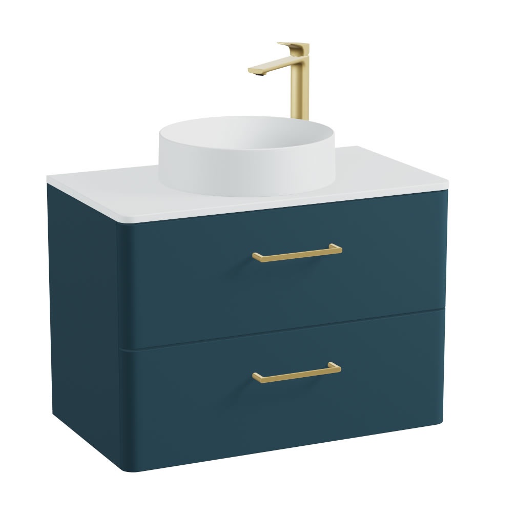 Vado Cameo 800mm Atlantic Blue Wall Hung 2 Drawer Vanity Unit, Arctic Worktop & Basin