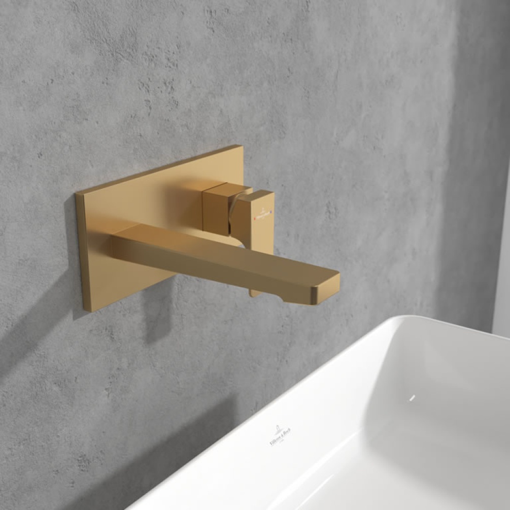 Lifestyle image of Villeroy & Boch Architectura Square Brushed Gold Wall-Mounted Basin Mixer