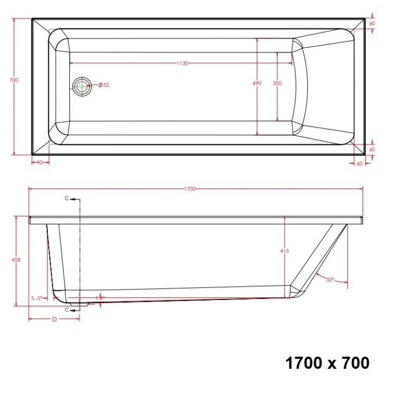 Eastbrook Beaufort Portland 1700mm Single Ended Bath Sanctuary Bathrooms