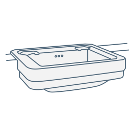 iconography image of an oblong or rectangular semi-recessed bathroom sink/basin