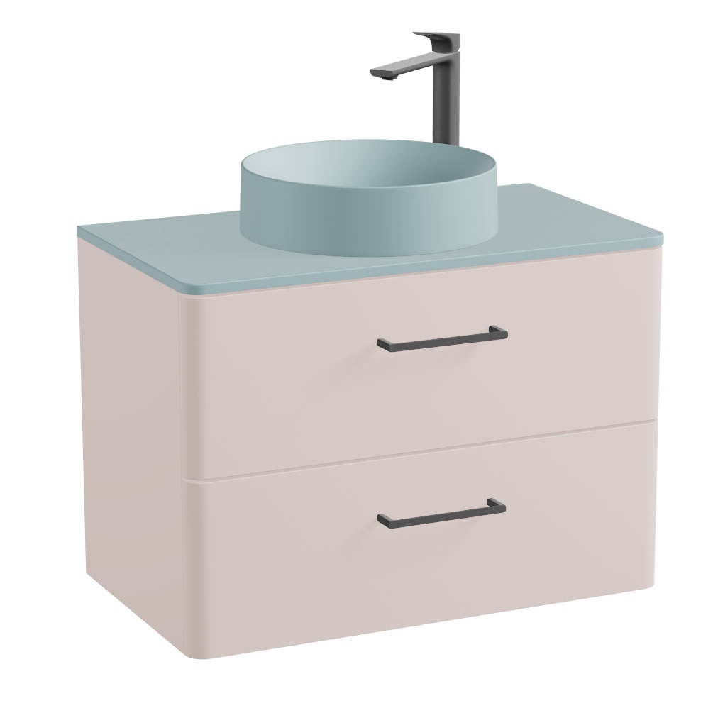 Vado Cameo 800mm Pink Clay Wall Hung 2 Drawer Vanity Unit, Cove Blue Worktop & Basin