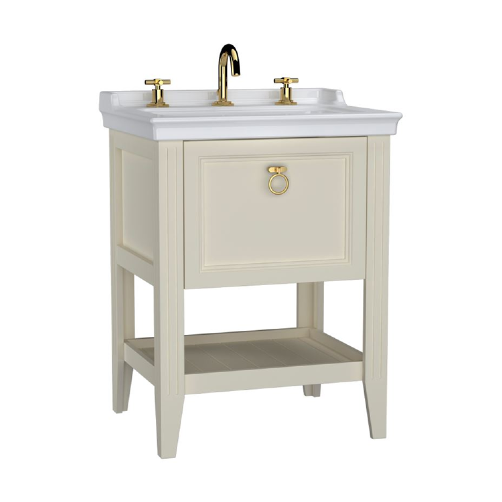 Photo of VitrA Valarte 650mm Matt Ivory Single Drawer Unit - 3TH Unit with Gold Handle Cutout