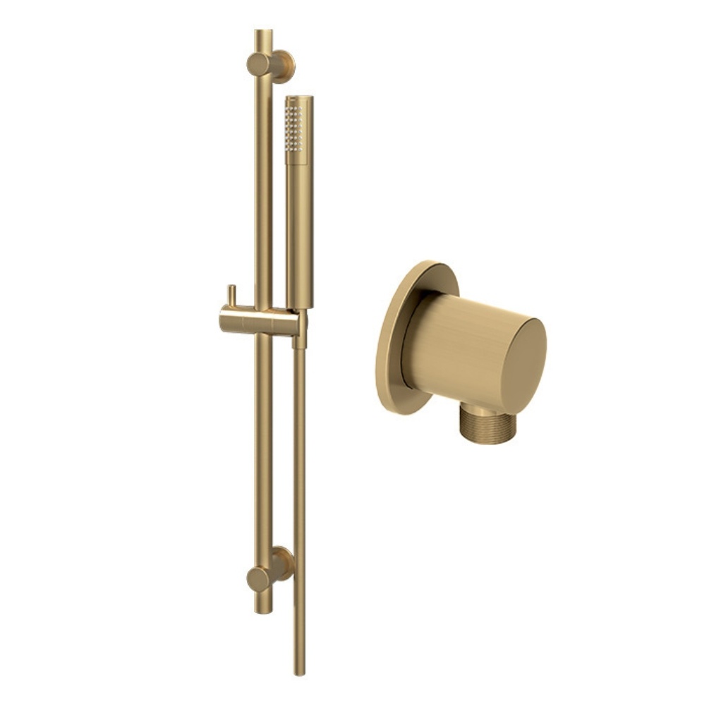 Product cut out image of the Abacus Iso Pro Brushed Brass Round Riser Kit with Handheld Shower & Outlet TBKT-20-8204
