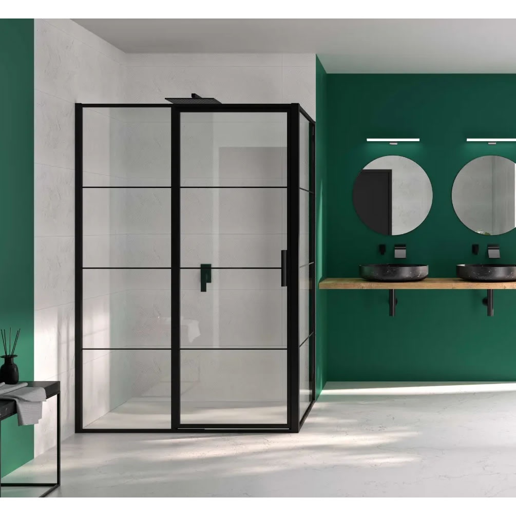 Lifestyle image of Ionic by Merlyn Essence Framed Matt Black 900mm Squared Inline Shower Door & Side Panel