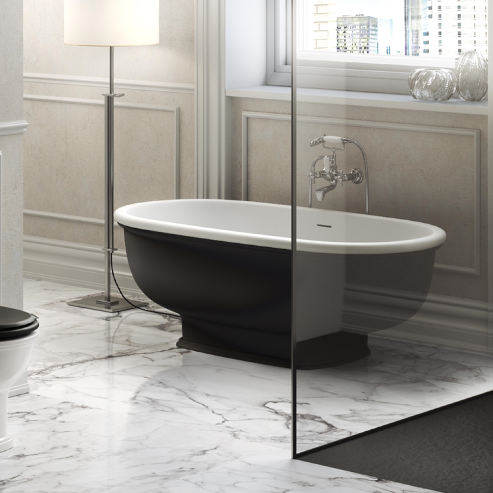Second Lifestyle Photo of RAK Washington Double Ended Freestanding Bath in Matt Black