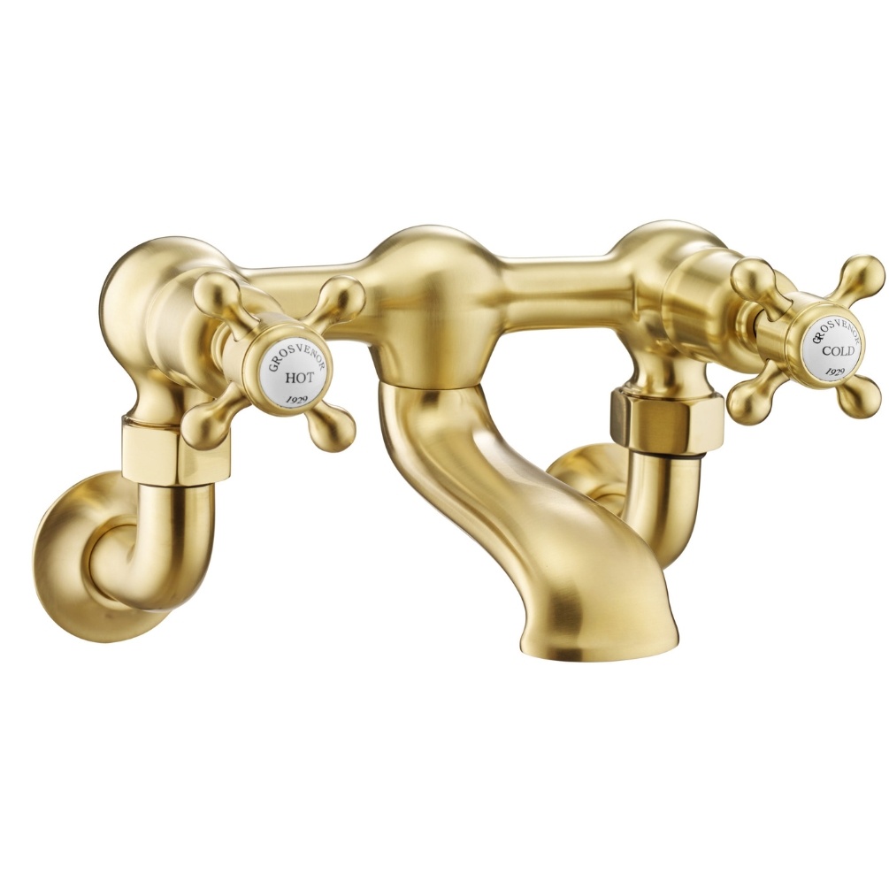 JTP Grosvenor Cross Brushed Brass Wall Mounted Bath Filler Cut Out
