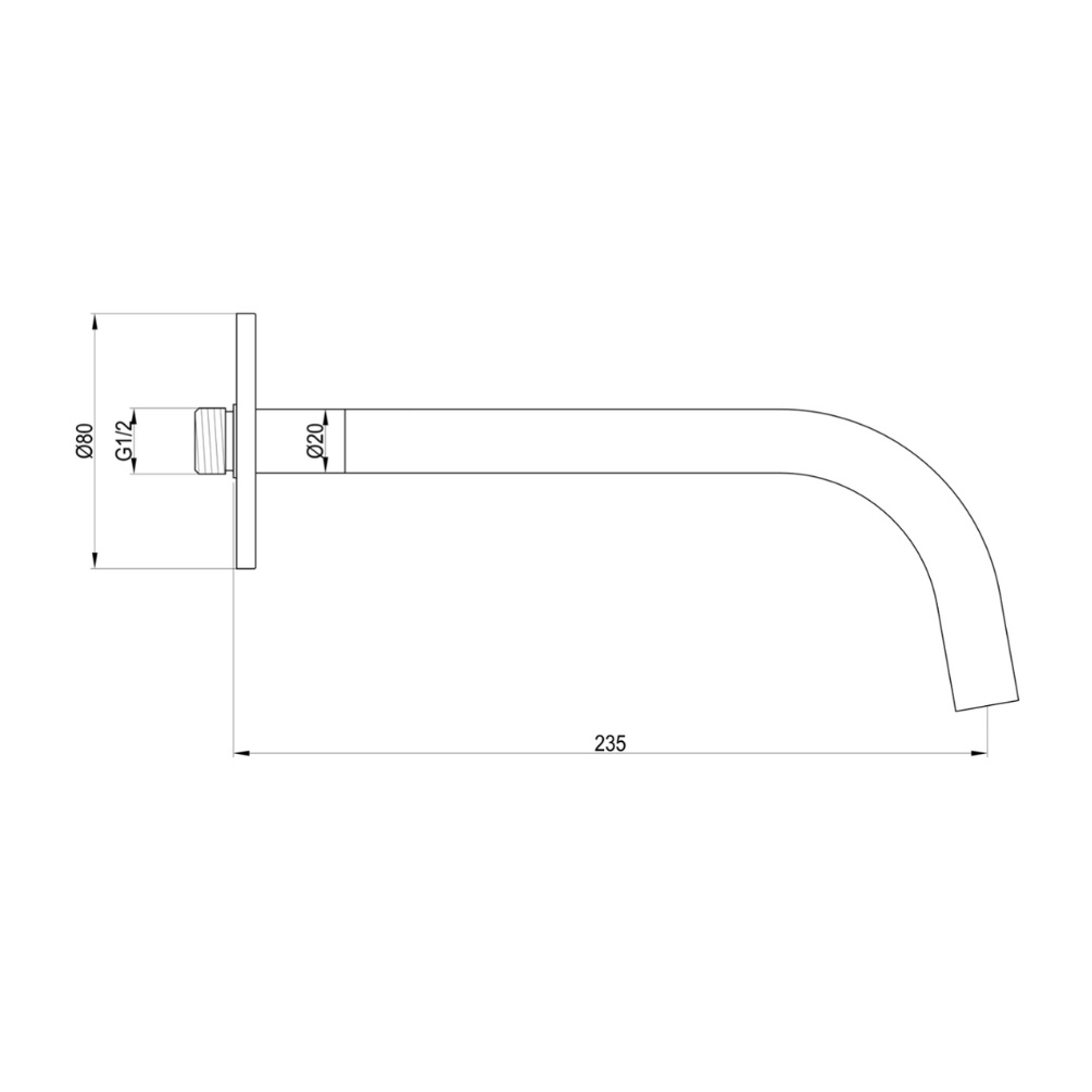 Product Specification image of the JTP Vos Brushed Brass 250mm Slim Bath/Basin Spout