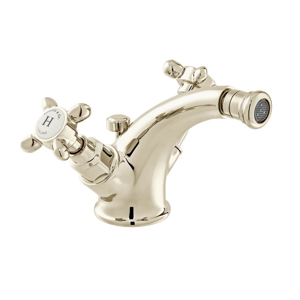 Booth & Co. Axbridge Cross Nickel Mono Bidet Mixer With Pop Up Waste