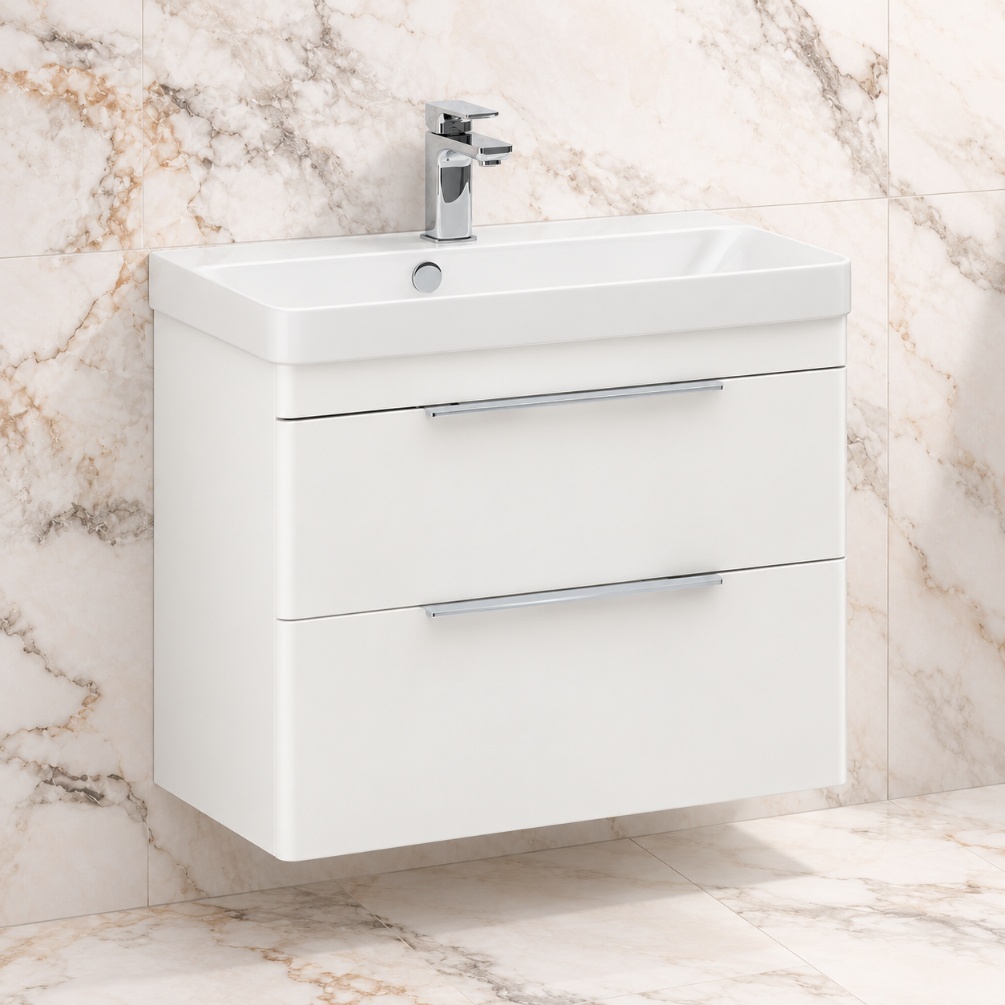 Imex Luna Matt White 700mm x 370mm 2 Drawer Wall Mounted Vanity Unit Lifestyle