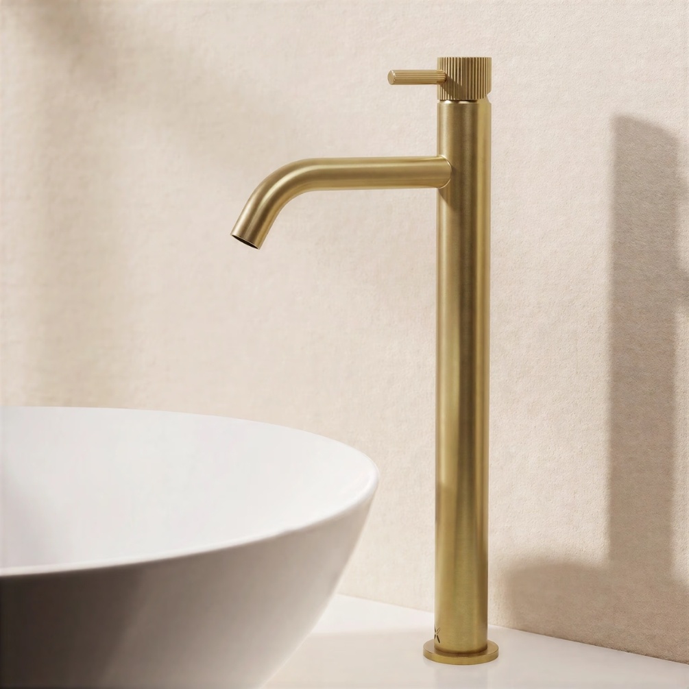 Crosswater MPRO Flute Brushed Brass Tall Monobloc Basin Tap Lifestyle
