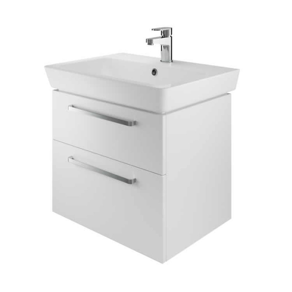 Photo of The White Space 600mm Wall Hung Vanity Unit & Basin - Gloss White Finish