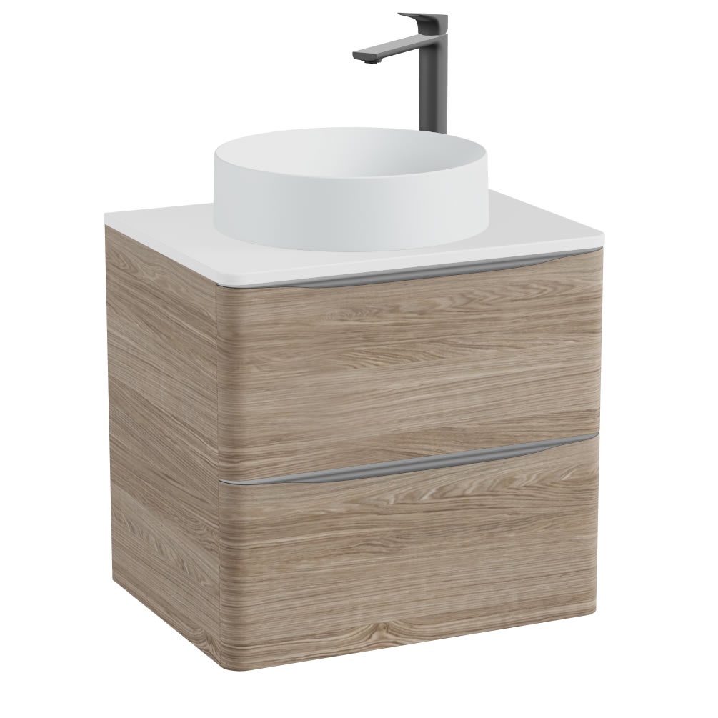 Vado Cameo 600mm Natural Oak Wall Mounted Vanity Unit, Gloss Worktop & Arctic Basin