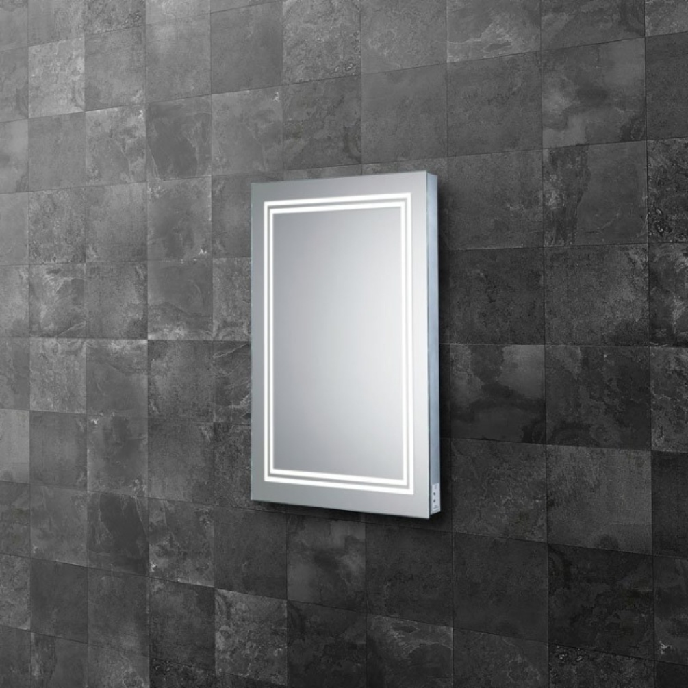 Close up product image of the HiB Boundary 600mm LED Bathroom Mirror with Charging Socket