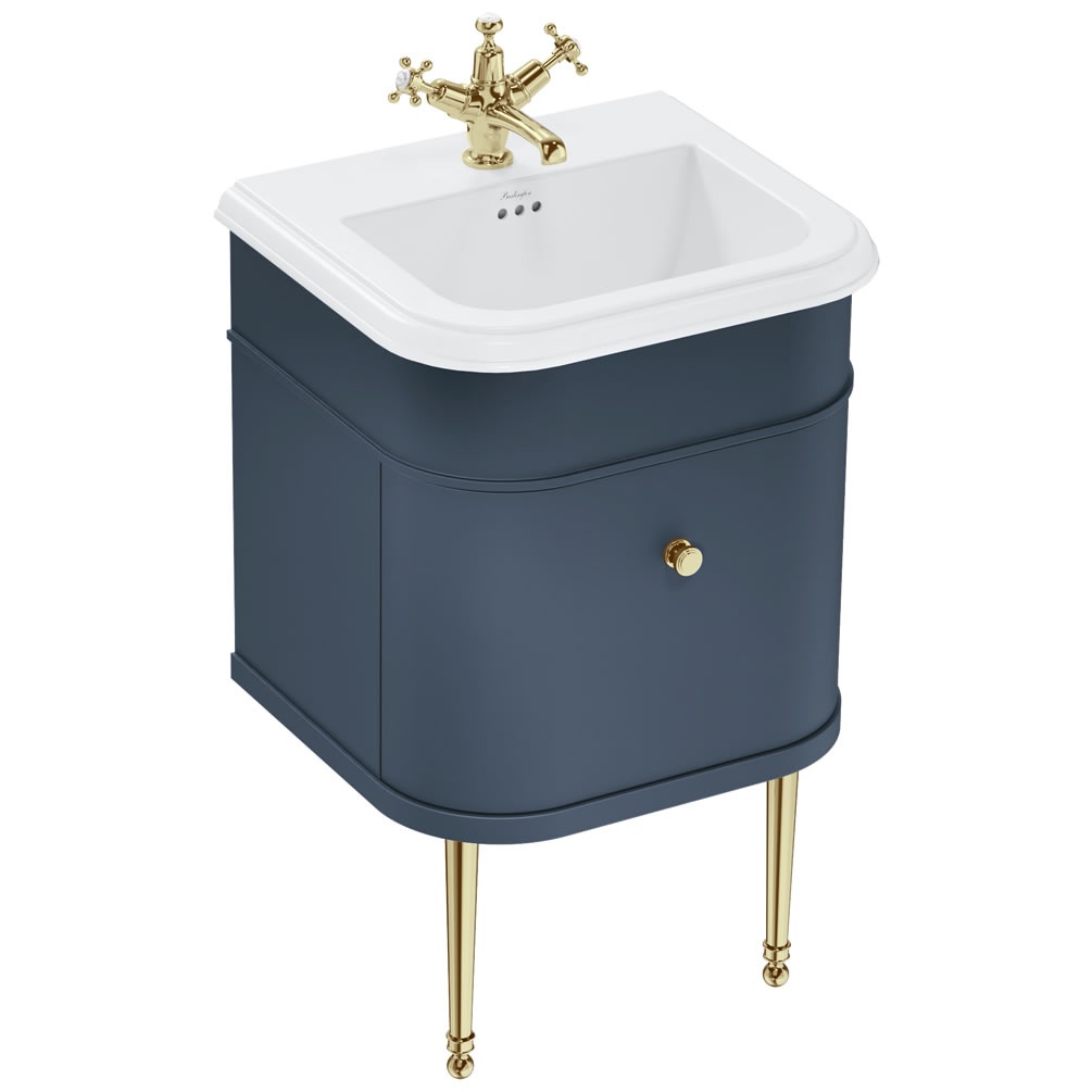 Burlington Chalfont 550mm Blue Vanity Unit, Ceramic Basin & Gold Legs
