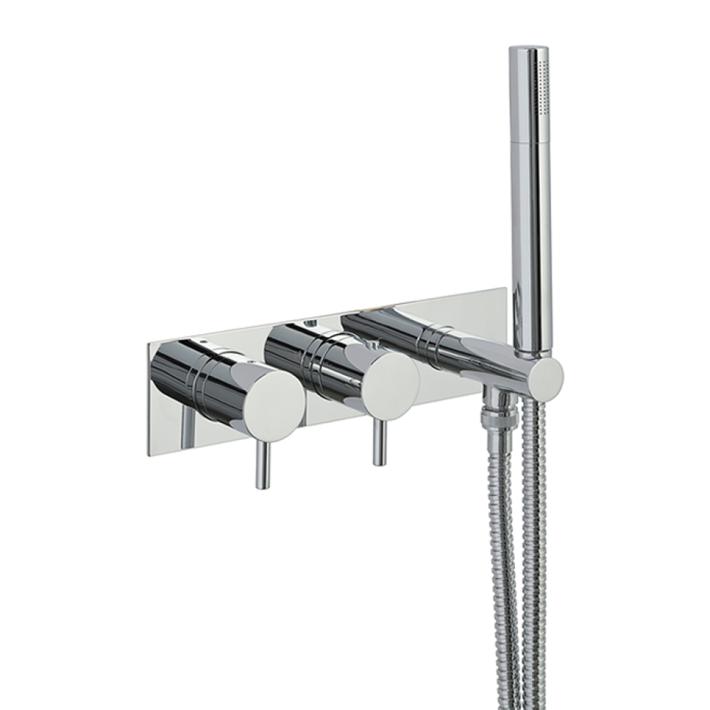 Photo of JTP Florence Chrome Twin Outlet Thermostatic Shower Valve with Handset Cutout