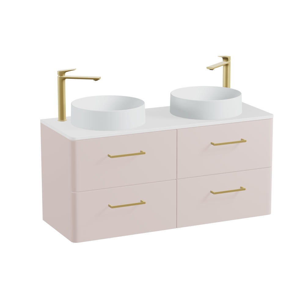 Vado Cameo 1200mm Pink Clay Wall Hung 4 Drawer Vanity Unit, Worktop & Basin