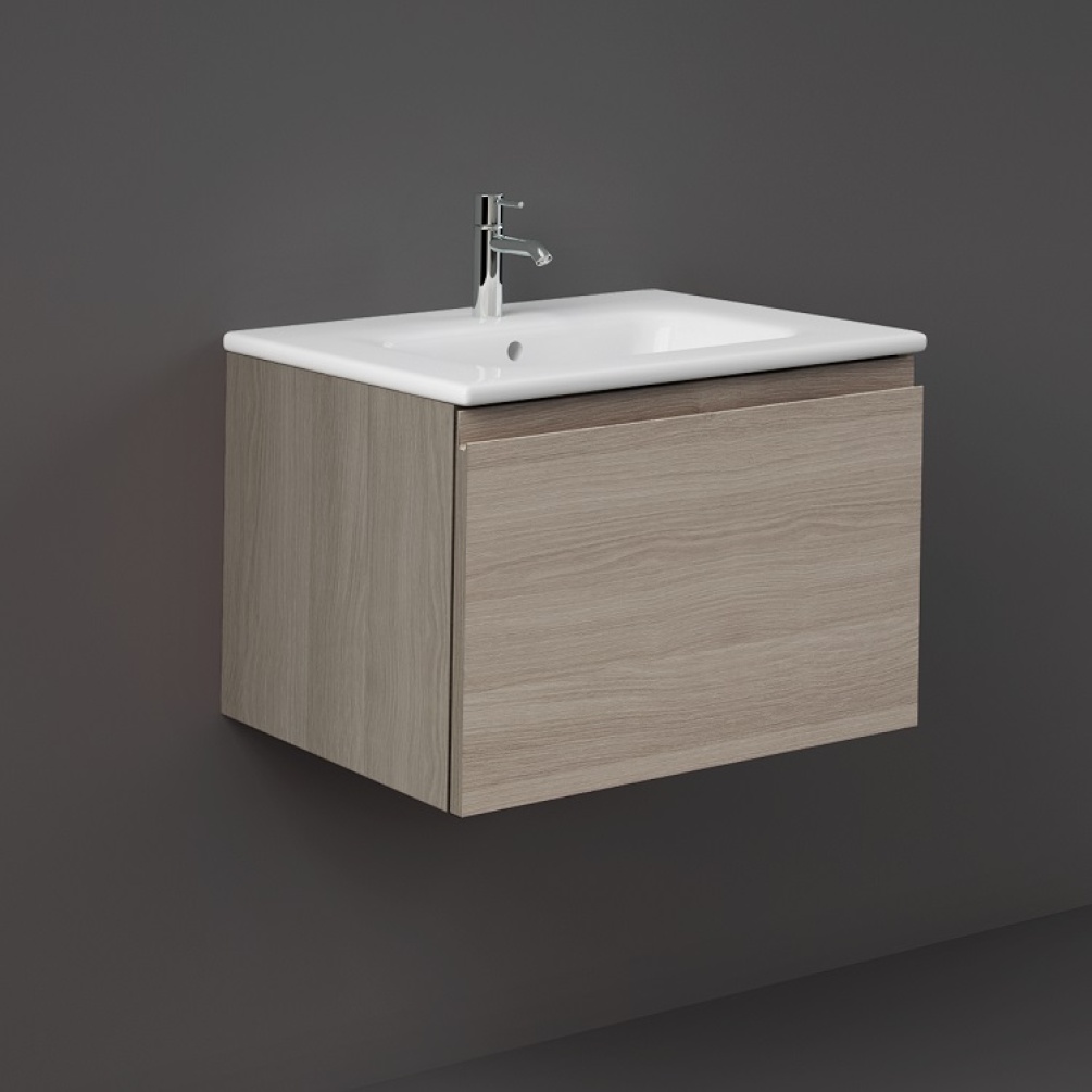 Product cut out image of RAK Ceramics Joy Uno 610mm Wall Hung Vanity Unit and Basin Grey Elm UNOWH060EGY