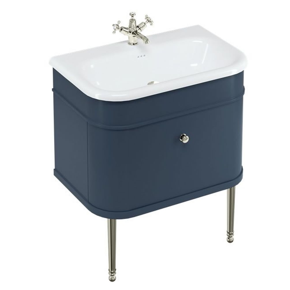 Burlington Blue 750mm Wall Hung Unit & Basin With Nickel Legs