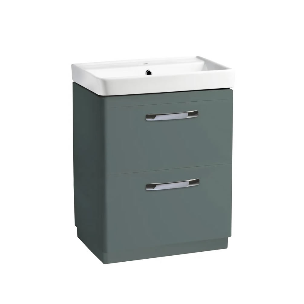 Tavistock Compass 600mm Matt Viridian Green Freestanding Double Drawer Unit & Basin