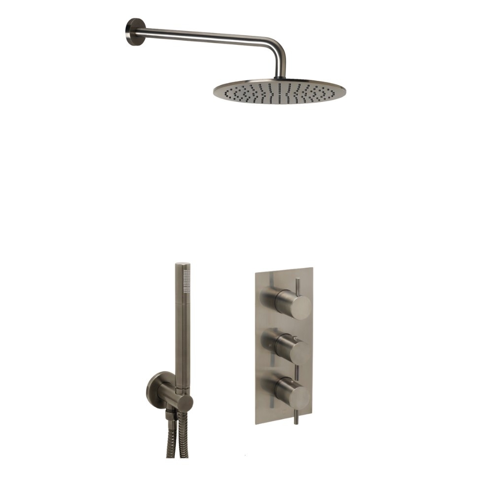 JTP Vos Brushed Black 3 Handle 2 Outlet Shower Pack Cut Out