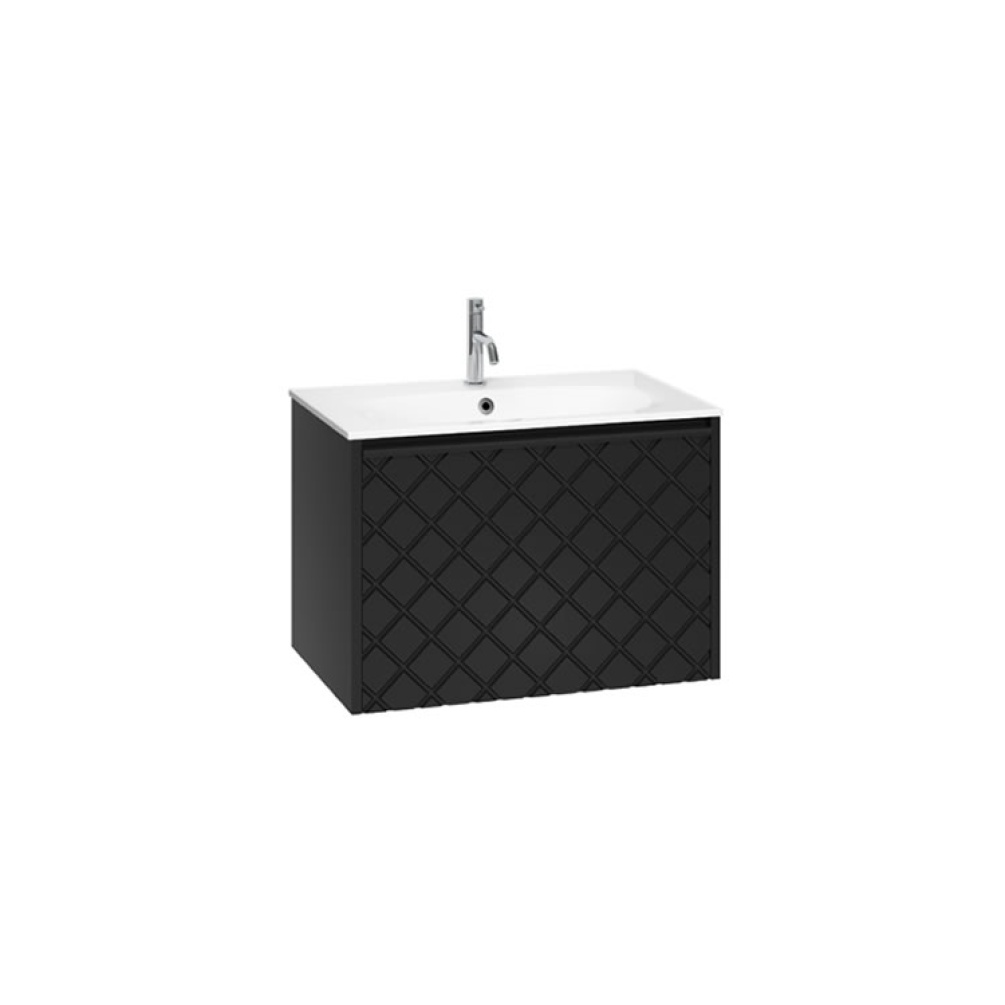 Cutout image of Crosswater Vergo Matt Black 700 Wall-Hung Vanity Unit with Cast Mineral Marble Basin