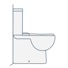 iconography image of a close coupled back to wall toilet. The pan and seat is fully enclosed and flush to the wall with a close coupled cistern design