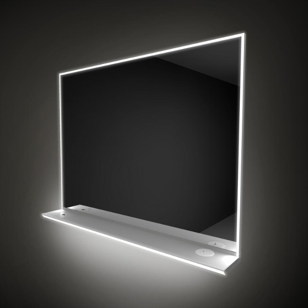 Close up product image of the HiB Platform 800mm LED Mirror with Charging Shelf