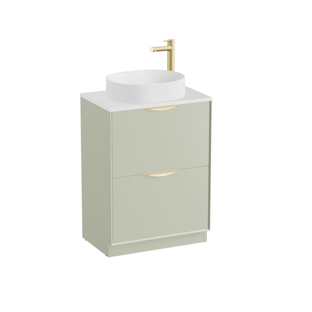 Vado Safari Smooth 600mm Sage Green Floorstanding Vanity Unit & Gloss White Worktop