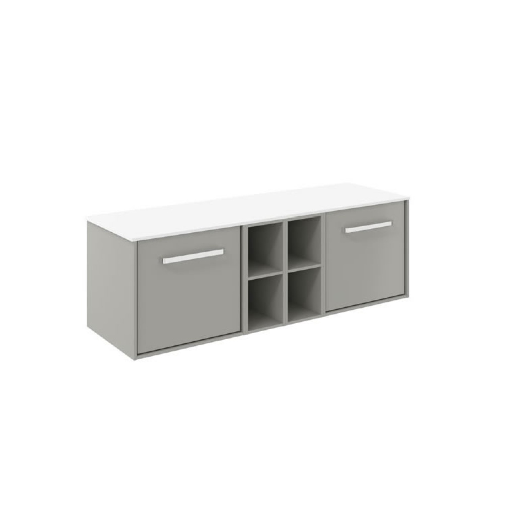 Cutout image of Crosswater Infinity 1400mm Storm Grey Wall-Hung Vanity Unit & Polar White Worktop