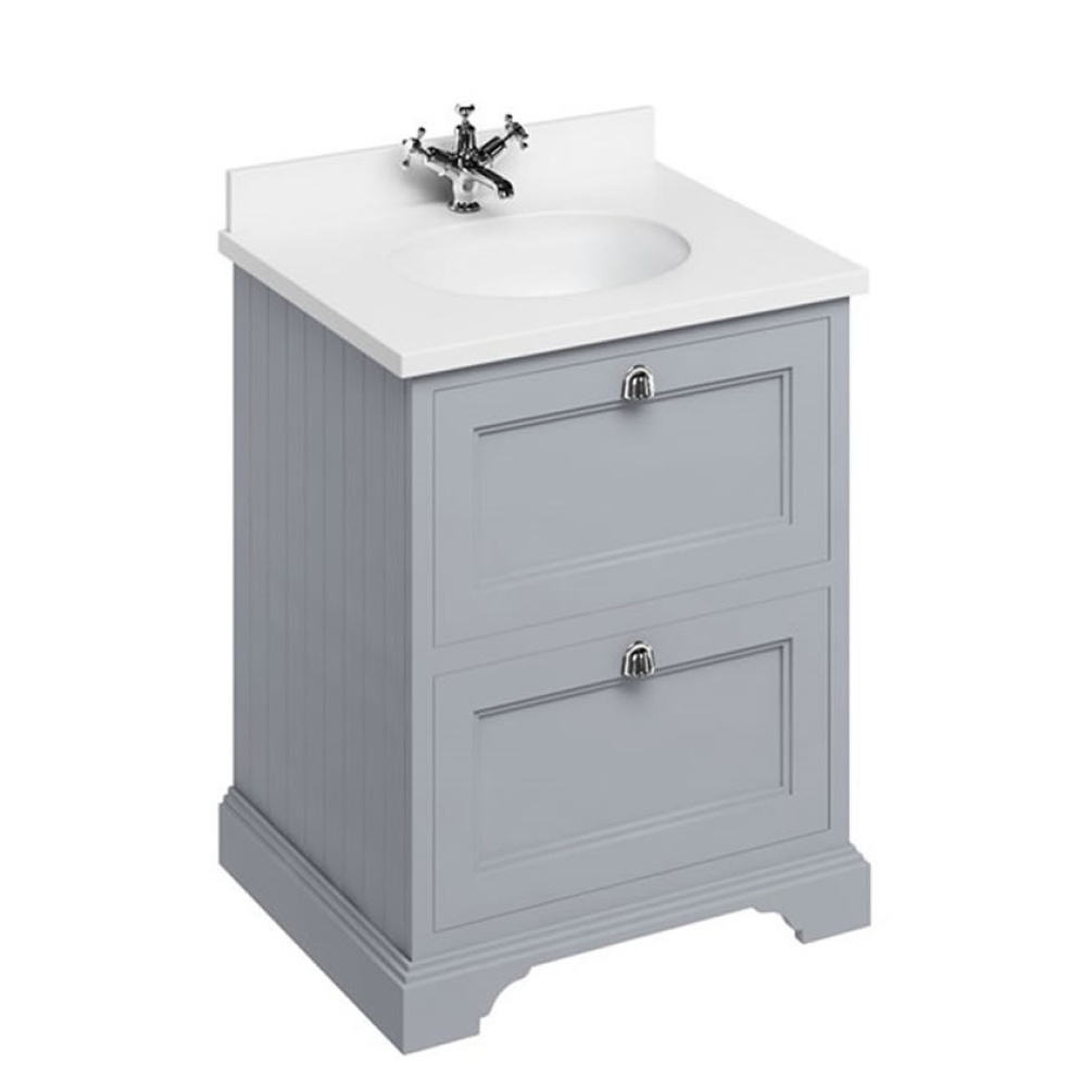 Burlington Minerva 650mm Worktop & Classic Grey Freestanding Vanity Unit with Drawers