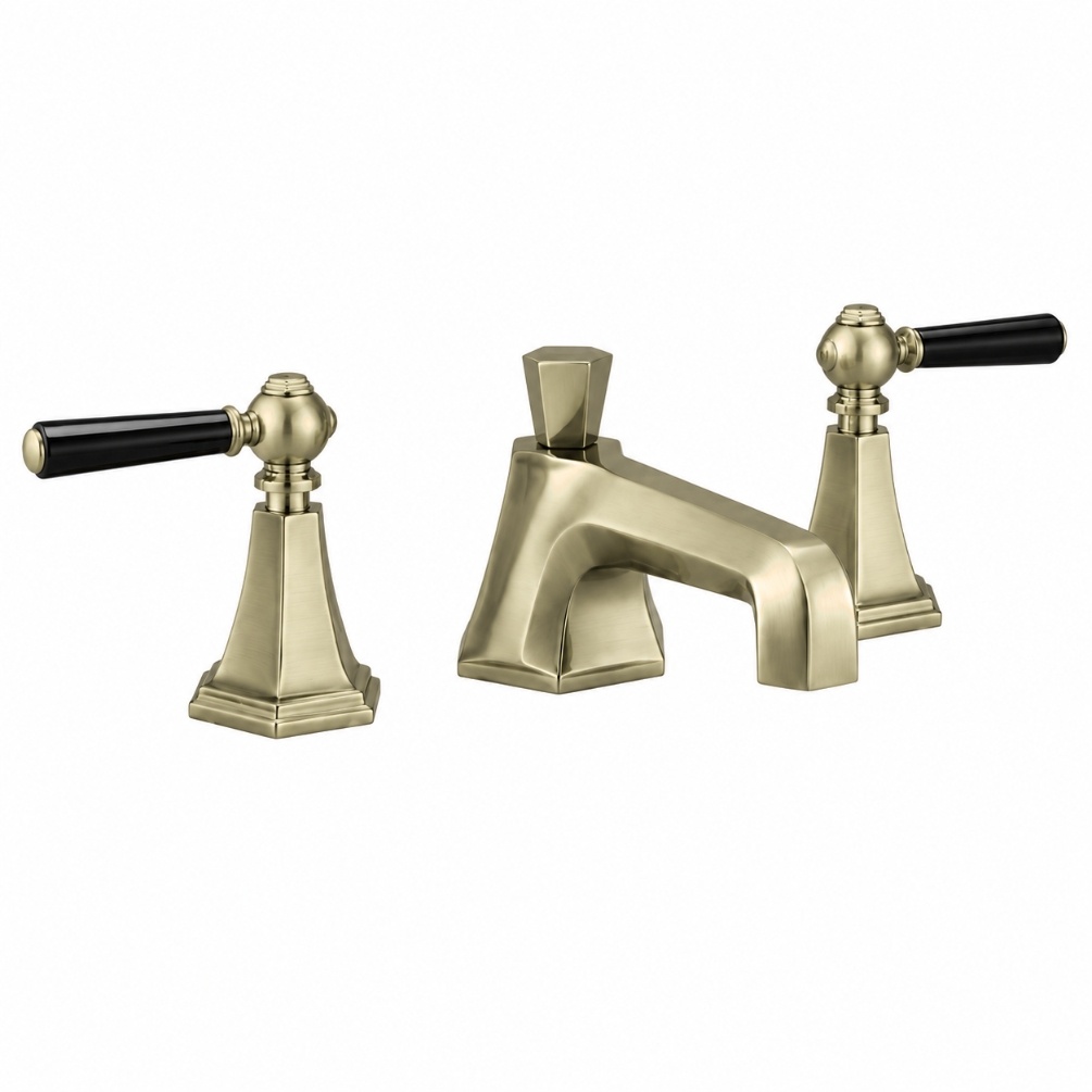 Cut out image of the Crosswater Waldorf Brushed Brass 3 Tap Hole Black Lever Deck Mounted Basin Mixer